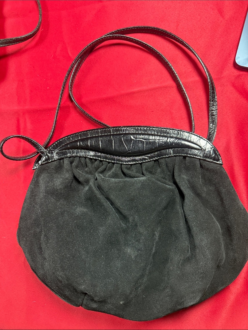 Liz Claiborne Black Suede Shoulder Bag with Leather Trim